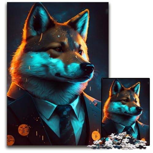 Puzzle für Erwachsene, 1000 Teile Boss Shiba Inu, anspruchsvolle Puzzles, Geburtstagsgeschenkidee, anspruchsvolles Denkspiel, 26x38cm/10,23x14,96 Zoll von RZFWJL