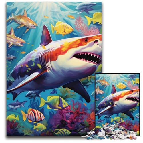 Puzzle für Erwachsene, 1000-teilige Hai-Puzzles aus Pappe, entspannende Unterhaltung, Heimdekoration, 26x38cm/10,23x14,96 Zoll von RZFWJL