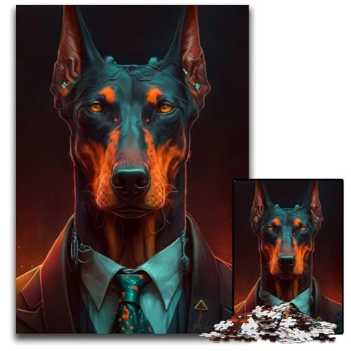 Puzzle für Erwachsene, 1000-teiliges Boss-Dobermann-Holzpuzzle, entspannende Unterhaltung, Heimdekoration, 50x75cm/19,68x29,52 Zoll Puzzle für Erwachsene, 1000-teiliges Boss-Dobermann-Holzpuzzle, entspannende Unterhaltung, Heimdekoration, 50x75cm/19,68x29,52 Zoll von RZFWJL