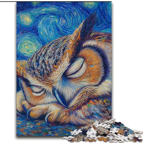 Puzzle für Erwachsene, 1000-teiliges Eulen-Nachthimmel-Puzzle aus Holz, Spaß für die ganze Familie, perfekt für Geburtstage, Feiertage, 1000 Teile(50x75cm) von RZFWJL