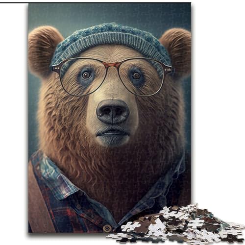 Puzzle für Erwachsene, 1000-teiliges Hipster-Bär-in-Kleidung-Puzzle aus Pappe, anspruchsvolles Denkspiel für Teenager, unterhaltsames interaktives Familienspiel, 1000 Teile(26x38cm) von RZFWJL