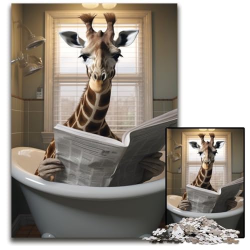 Puzzle für Erwachsene, 1000-teiliges Holzpuzzle mit Giraffe und Zeitungslesung, entspannende Unterhaltung, Heimdekoration, 50x75cm/19,68x29,52 Zoll Puzzle für Erwachsene, 1000-teiliges Holzpuzzle mit Giraffe und Zeitungslesung, entspannende Unterhaltung, Heimdekoration, 50x75cm/19,68x29,52 Zoll von RZFWJL