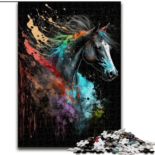 Puzzle für Erwachsene, 1000-teiliges Paintsplash-Pferde-Puzzle aus Pappe, anspruchsvolles Denkspiel für Teenager, unterhaltsames interaktives Spiel für die ganze Familie, 1000 Teile(26x38cm) von RZFWJL