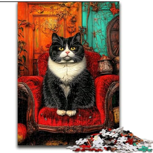 Puzzle für Erwachsene, 1000-teiliges Puzzle, sitzende Katze, Familienspiel für und einzigartige Heimdekoration und Geschenke für 14-Jährige (Größe 50x75cm) von RZFWJL