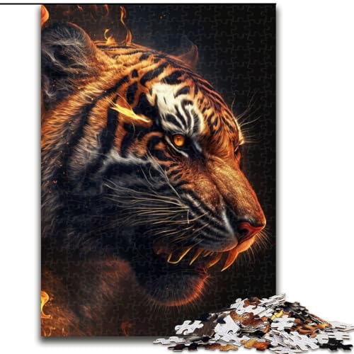 Puzzle für Erwachsene, 1000-teiliges Tiger-Feuer-Puzzle aus Holz, anspruchsvolles Denkspiel für Teenager, unterhaltsames interaktives Spiel für die ganze Familie, 1000 Teile(50x75cm) von RZFWJL