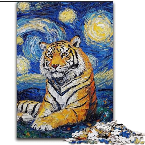 Puzzle für Erwachsene, 1000-teiliges Tiger-Nachthimmel-Puzzle aus Holz, anspruchsvolles Denkspiel für Teenager, unterhaltsames interaktives Spiel für die ganze Familie, 1000 Teile(50x75cm) von RZFWJL
