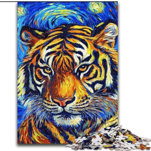 Puzzle für Erwachsene, 1000-teiliges Tiger-Nachthimmel-Puzzle aus Holz, anspruchsvolles Denkspiel für Teenager, unterhaltsames interaktives Spiel für die ganze Familie, 1000 Teile(50x75cm) von RZFWJL
