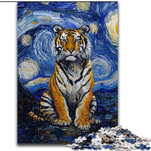 Puzzle für Erwachsene, 1000-teiliges Tiger-Nachthimmel-Puzzle aus Holz, anspruchsvolles Denkspiel für Teenager, unterhaltsames interaktives Spiel für die ganze Familie, 1000 Teile(50x75cm) von RZFWJL