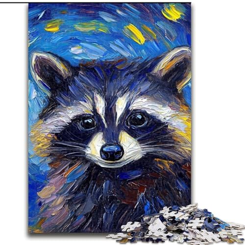 Puzzle für Erwachsene, 1000-teiliges Waschbär-Nachthimmel-Puzzle aus Holz, anspruchsvolles Denkspiel für Teenager, unterhaltsames interaktives Spiel für die ganze Familie, 1000 Teile(50x75cm) von RZFWJL