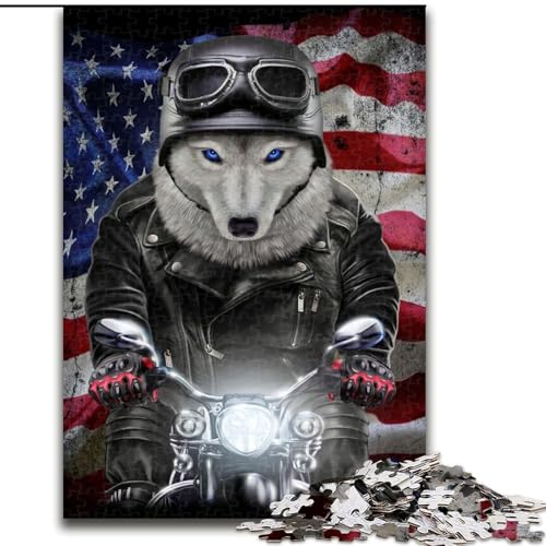 Puzzle für Erwachsene 1000 Wolf auf Motorrad Puzzle aus Pappe, interaktives Familienspiel, DIY-Heimdeko, anspruchsvolles Denkspiel-Geschenk, 1000 Teile(26x38cm) von RZFWJL