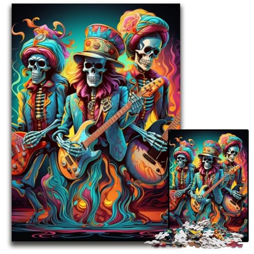 Puzzle für Erwachsene mit Gitarre spielendem Skelett, 1000 schwierige Puzzles für Erwachsene, ideales DIY-Dekor und Denksportgeschenk, 26x38cm/10,23x14,96 Zoll von RZFWJL
