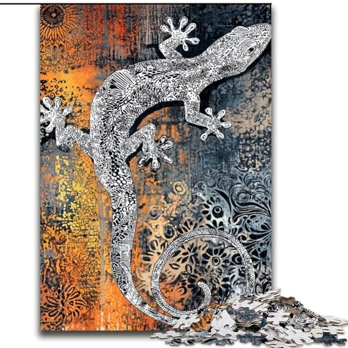 Puzzle für Erwachsene und Jugendliche, 1000 Teile, Aquarell-Gecko, für 14+, für Familienspaß und Spieleabende, Künstlersammlung, Bildende Kunst (Größe 50x75cm) von RZFWJL