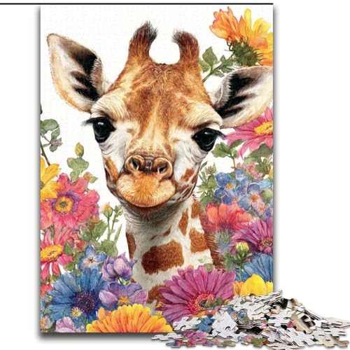 Puzzle für Erwachsene und Jugendliche, 1000 Teile, Blumen, Giraffe, für 14+, für Familienspaß und Spieleabende, Künstlersammlung, Bildende Kunst (Größe 26x38cm) von RZFWJL