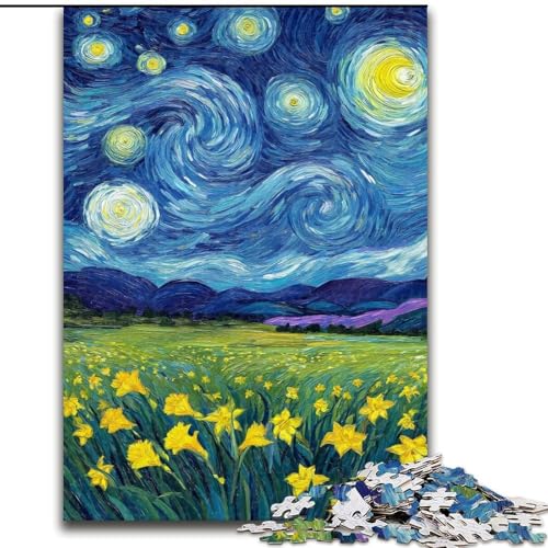 Puzzle für Erwachsene und Jugendliche, 1000 Teile, Gelbe Lilien am Nachthimmel, für Lernspiele, Herausforderungsspielzeug, einzigartige Heimdekoration und Geschenke (Größe 26x38cm) von RZFWJL