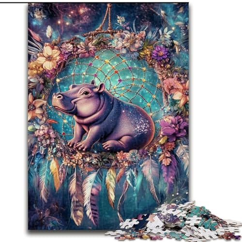 Puzzle für Erwachsene und Jugendliche, 1000 Teile, Nilpferd-Traumfänger, für 14+, für Familienspaß und Spieleabende, Künstlersammlung, Bildende Kunst (Größe 50x75cm) von RZFWJL