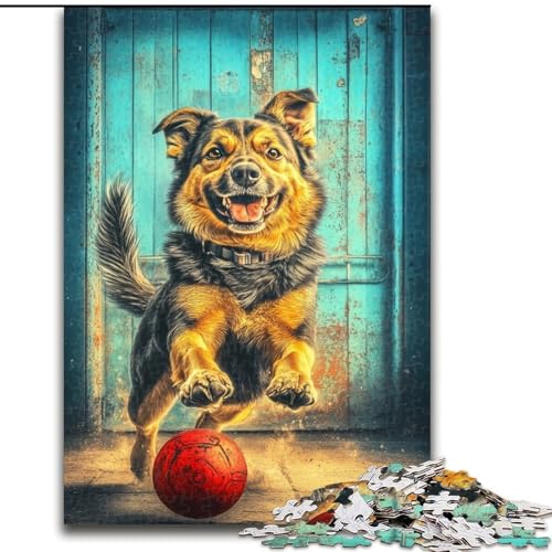 Puzzle für Erwachsene und Jugendliche, 1000 Teile, Schäferhund spielt mit Ball, Denksportaufgabe zur Wanddekoration, einzigartige Geburtstags 14-Jährige (Größe 50x75cm) von RZFWJL