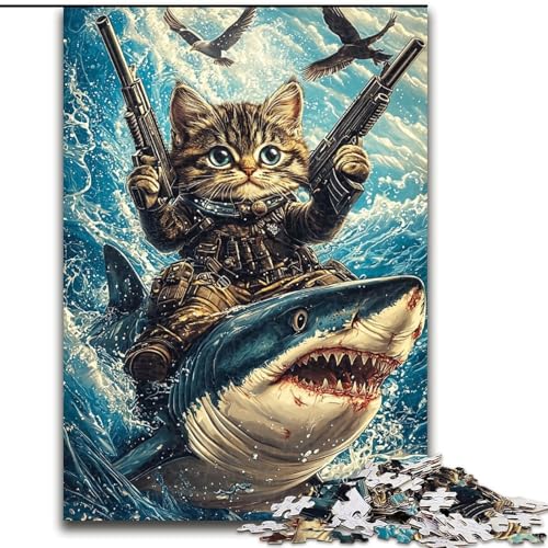 Puzzle für Erwachsene und Teenager, 1000 Teile, Katze und Hai, Denksportaufgabe zur Wanddekoration, einzigartige Geburtstags 14-Jährige (Größe 50x75cm) von RZFWJL