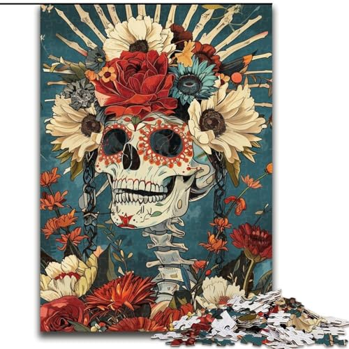 Puzzle für Erwachsene und Teenager, 1000 Teile, mexikanische Totenkopfmädchen, Denksportaufgabe zur Wanddekoration, einzigartige Geburtstags 14-Jährige (Größe 26x38cm) von RZFWJL