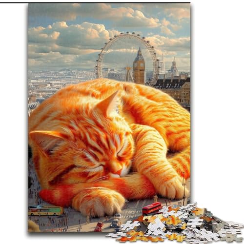 Puzzle für Erwachsene und Teenager, 1000 Teile, schlafende orange Katze, Denksportaufgabe zur Wanddekoration, einzigartige Geburtstags 14-Jährige (Größe 26x38cm) von RZFWJL