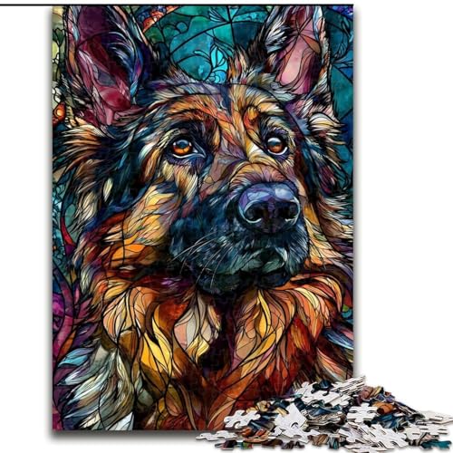 Puzzle für Jugendliche, 1000 Puzzleteile, Buntglas-Husky, für und ab 14 Jahren, pädagogisches Lernspielzeug, Familienspiele, Geburtstagsgeschenk (Größe 26x38cm) von RZFWJL
