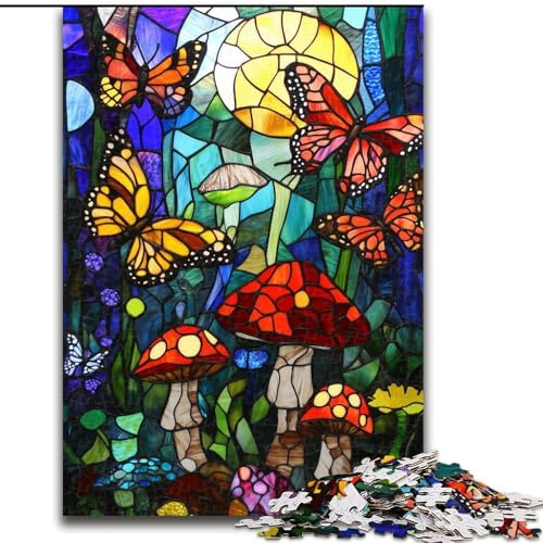 Puzzle für Jugendliche, 1000 Puzzleteile, Buntglas-Schmetterling, für und ab 14 Jahren, pädagogisches Lernspielzeug, Familienspiele, Geburtstagsgeschenk (Größe 26x38cm) von RZFWJL