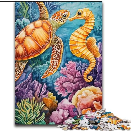 Puzzle für Jugendliche, 1000 Puzzleteile, Schildkröte und Seepferdchen, für und ab 14 Jahren, pädagogisches Lernspielzeug, Familienspiele, Geburtstagsgeschenk (Größe 50x75cm) von RZFWJL