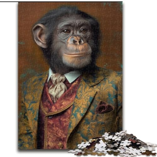 Puzzle für Jugendliche, 1000 Puzzleteile, Schimpanse im Anzug, für und ab 14 Jahren, pädagogisches Lernspielzeug, Familienspiele, Geburtstagsgeschenk (Größe 50x75cm) von RZFWJL