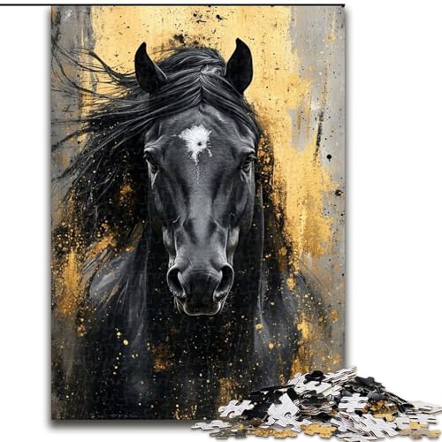 Puzzle für Jugendliche, 1000 Puzzleteile, Schwarzes Goldenes Pferd, für und ab 14 Jahren, pädagogisches Lernspielzeug, Familienspiele, Geburtstagsgeschenk (Größe 50x75cm) von RZFWJL