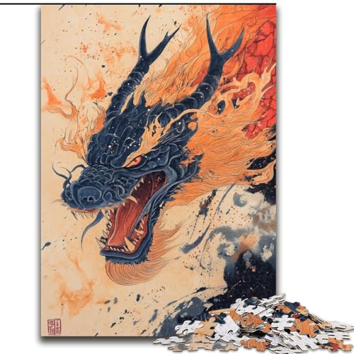 Puzzle für Jugendliche, 1000 Puzzleteile, japanischer Wellendrache, für und ab 14 Jahren, pädagogisches Lernspielzeug, Familienspiele, Geburtstagsgeschenk (Größe 50x75cm) von RZFWJL