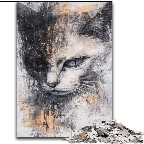 Puzzle für Jugendliche, 1000 Puzzleteile, schwarz-weiße Katze, für und ab 14 Jahren, pädagogisches Lernspielzeug, Familienspiele, Geburtstagsgeschenk (Größe 50x75cm) von RZFWJL