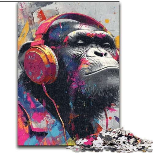 Puzzle für Jugendliche, 1000-teiliges Puzzle, AFFE mit Kopfhörern, für 14+, anspruchsvolles Spiel als Geschenk für die ganze Familie und Freunde (Größe 26x38cm) von RZFWJL