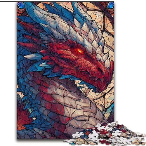 Puzzle für Jugendliche, 1000-teiliges Puzzle, Buntglasdrache, Lernspiele, Heimdekoration, geeignet für die Schreibtischdekoration (Größe 26x38cm) von RZFWJL