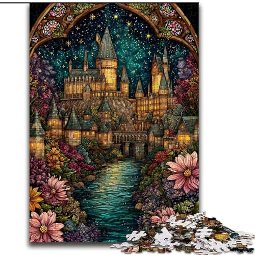 Puzzle für Jugendliche, 1000-teiliges Puzzle, Buntglasschloss, für 14+, anspruchsvolles Spiel als Geschenk für die ganze Familie und Freunde (Größe 50x75cm) von RZFWJL