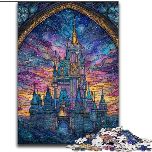 Puzzle für Jugendliche, 1000-teiliges Puzzle, Buntglasschloss, für 14+, anspruchsvolles Spiel als Geschenk für die ganze Familie und Freunde (Größe 50x75cm) von RZFWJL