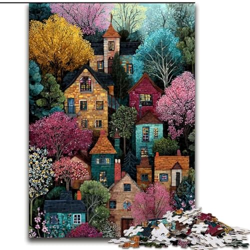 Puzzle für Jugendliche, 1000-teiliges Puzzle Art Village, für 14+, anspruchsvolles Spiel als Geschenk für die ganze Familie und Freunde (Größe 50x75cm) von RZFWJL