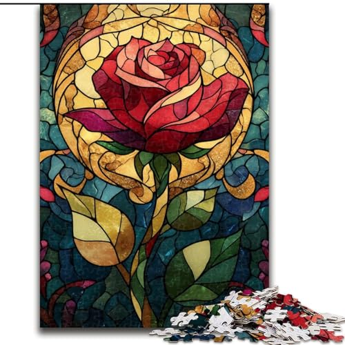 Puzzle für Jugendliche, 1000-teiliges Puzzle Buntglasrose, für 14+, anspruchsvolles Spiel als Geschenk für die ganze Familie und Freunde (Größe 50x75cm) von RZFWJL