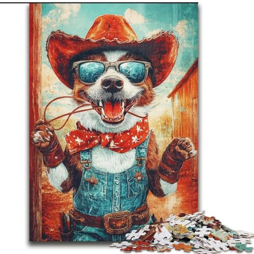 Puzzle für Jugendliche, 1000-teiliges Puzzle Cowboy Dog, für 14+, anspruchsvolles Spiel als Geschenk für die ganze Familie und Freunde (Größe 26x38cm) von RZFWJL