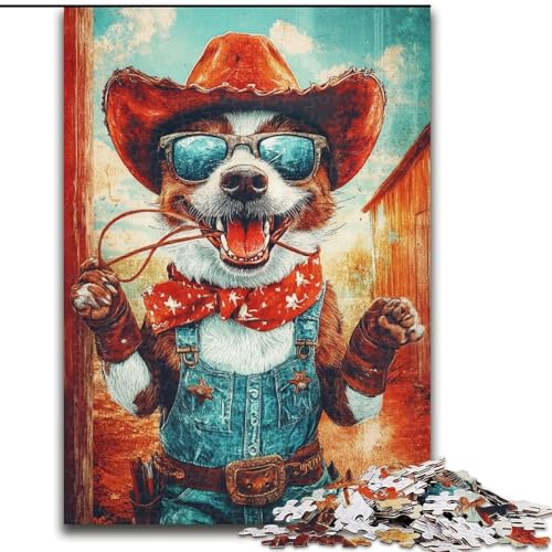Puzzle für Jugendliche, 1000-teiliges Puzzle Cowboy Dog, für 14+, anspruchsvolles Spiel als Geschenk für die ganze Familie und Freunde (Größe 50x75cm) von RZFWJL