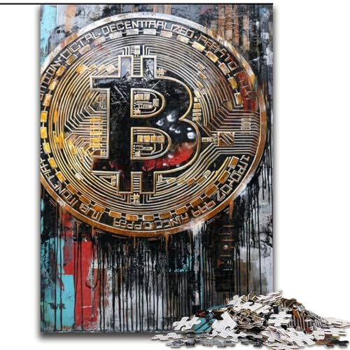 Puzzle für Jugendliche, 1000-teiliges Puzzle Graffiti Bitcoin, für 14+, anspruchsvolles Spiel als Geschenk für die ganze Familie und Freunde (Größe 26x38cm) von RZFWJL