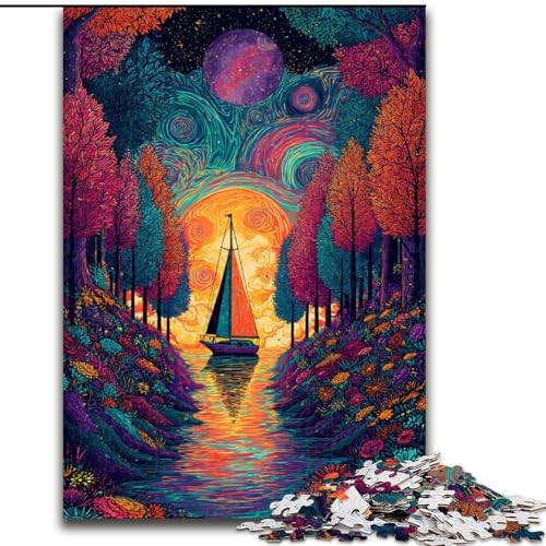 Puzzle für Jugendliche, 1000-teiliges Puzzle Psychedelic Boat, für 14+, anspruchsvolles Spiel als Geschenk für die ganze Familie und Freunde (Größe 50x75cm) von RZFWJL