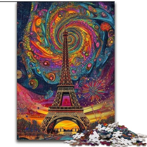 Puzzle für Jugendliche, 1000-teiliges Puzzle Psychedelic Eiffel, für 14+, anspruchsvolles Spiel als Geschenk für die ganze Familie und Freunde (Größe 26x38cm) von RZFWJL