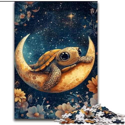 Puzzle für Jugendliche, 1000-teiliges Puzzle Schildkröte auf dem Mond, für 14+, anspruchsvolles Spiel als Geschenk für die ganze Familie und Freunde (Größe 26x38cm) von RZFWJL