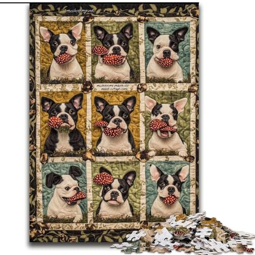 Puzzle für Teenager, 1000 Boston Terrier-Hundecollagen, Lernspiele, Heimdekoration, ganze Familie (Größe 50x75cm) von RZFWJL