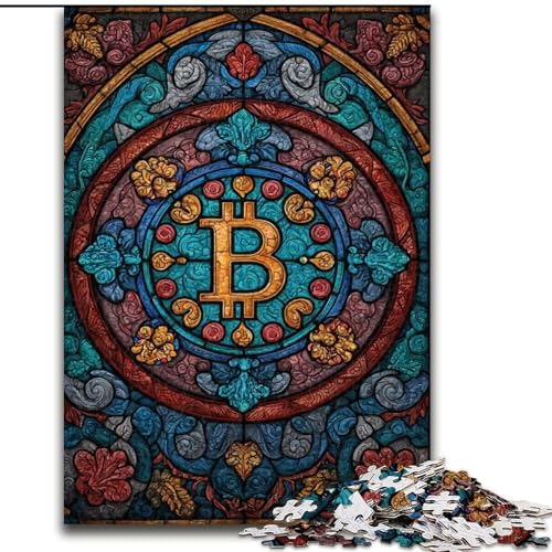 Puzzle für Teenager, 1000 Buntglas-Bitcoin, Lernspiele, Heimdekoration, ganze Familie (Größe 50x75cm) von RZFWJL