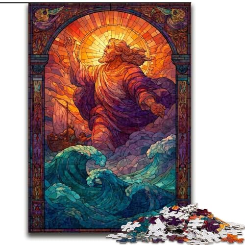 Puzzle für Teenager, 1000 Buntglas-Jesus, Lernspiele, Heimdekoration, ganze Familie (Größe 50x75cm) von RZFWJL