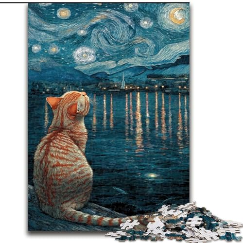 Puzzle für Teenager, 1000 Katzen unter dem Sternenhimmel, Lernspiele, Heimdekoration, ganze Familie (Größe 50x75cm) von RZFWJL