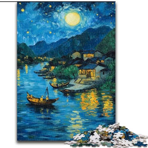 Puzzle für Teenager, 1000 Puzzles, Nachthimmel-Boot, Lernspiele, Heimdekoration, ganze Familie (Größe 50x75cm) von RZFWJL