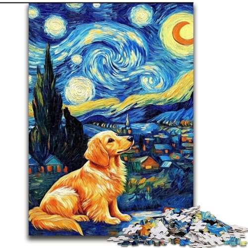 Puzzle für Teenager, 1000 Puzzles, Sternennacht-Hund, Lernspiele, Heimdekoration, ganze Familie (Größe 26x38cm) von RZFWJL