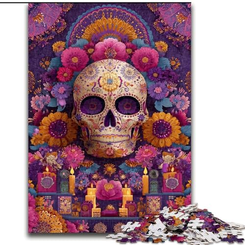 Puzzle für Teenager, 1000 Puzzleteile, Sugar Skull Woman, für und ab 14 Jahren, pädagogisches Lernspielzeug, Familienspiele, Geburtstagsgeschenk (Größe 26x38cm) von RZFWJL