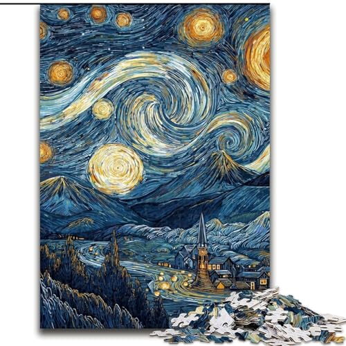 Puzzle für Teenager, 1000 Puzzleteile, Van Gogh Nachthimmel, für und ab 14 Jahren, pädagogisches Lernspielzeug, Familienspiele, Geburtstagsgeschenk (Größe 26x38cm) von RZFWJL